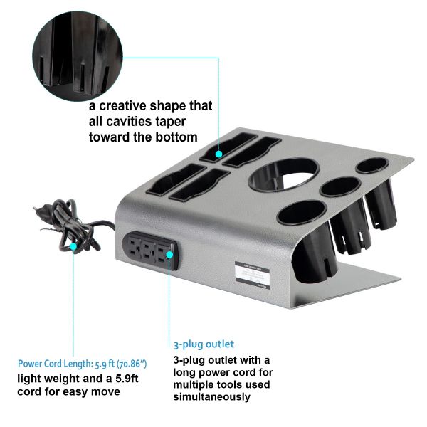 Large 8-Hole Salon Desktop Hair Iron & Blow Dryer Holder, Hair Salon Rack W/ 3-Plug,Metallic| Jaxpety Large 8-Hole Salon Desktop Hair Iron & Blow Dryer Holder, Hair Salon Rack W/ 3-Plug,Metallic| Jaxpety