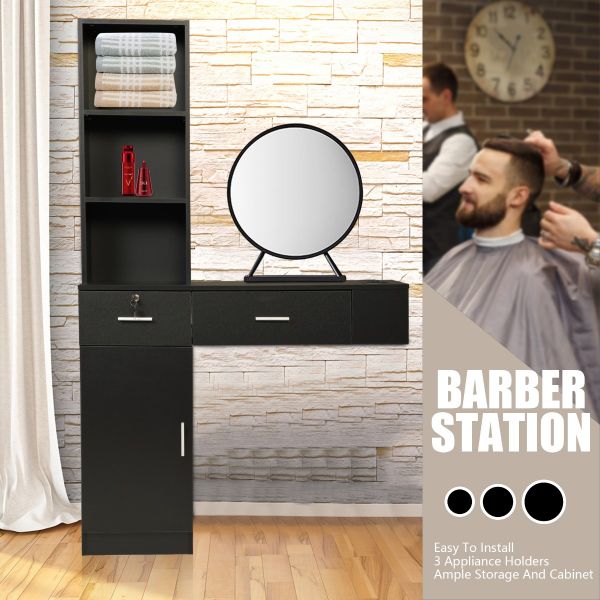 Black Free-Standing Storage Salon Hair Station