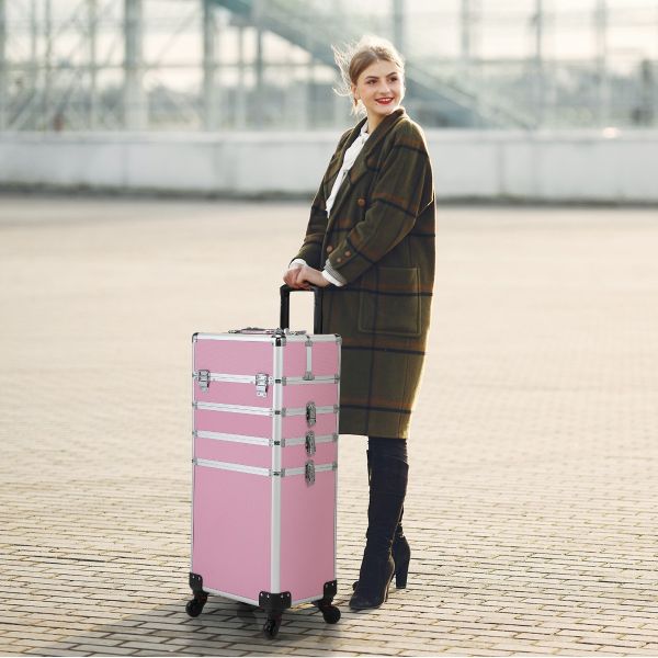 Pink Salon Beauty Makeup Trolley Case on Wheels 