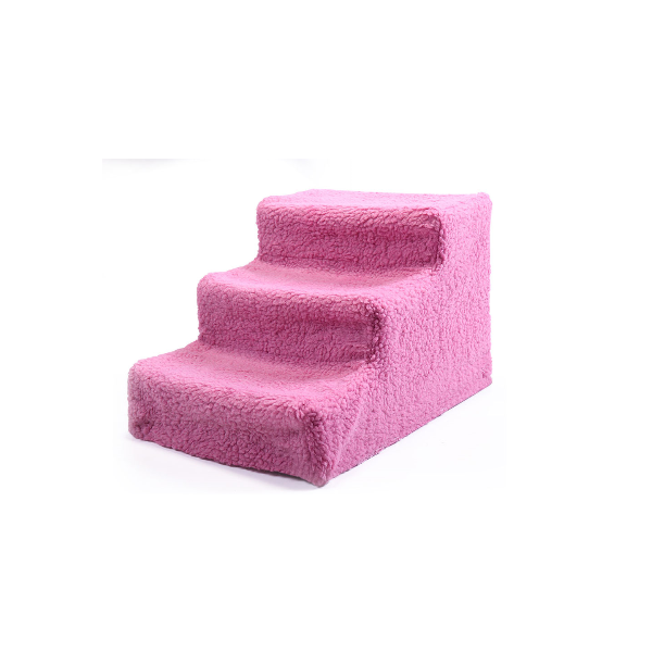 Plastic 3-Step Dog Stairs for Bed W/Plush Cover