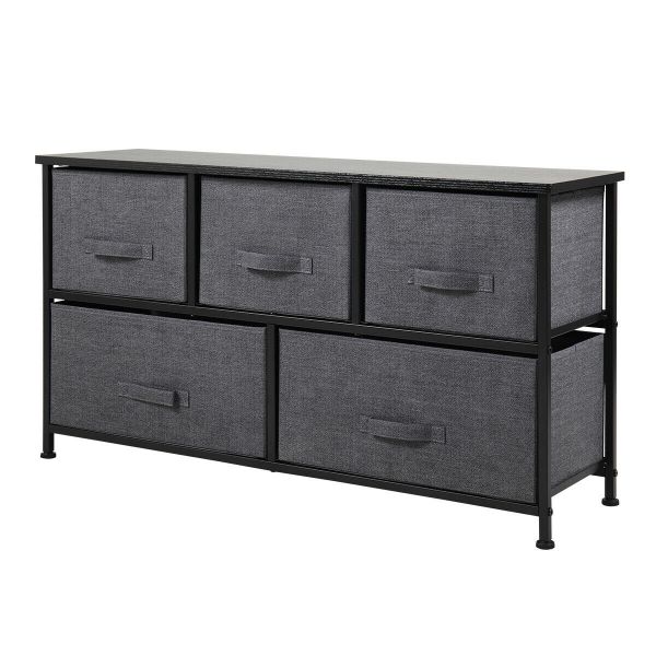 Black 2 Tier 5-Drawer Fabric Dresser Storage Chest