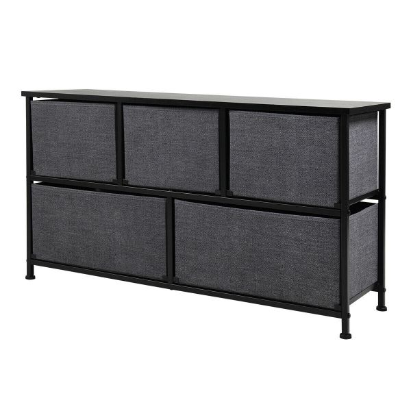 Black 2 Tier 5-Drawer Fabric Dresser Storage Chest