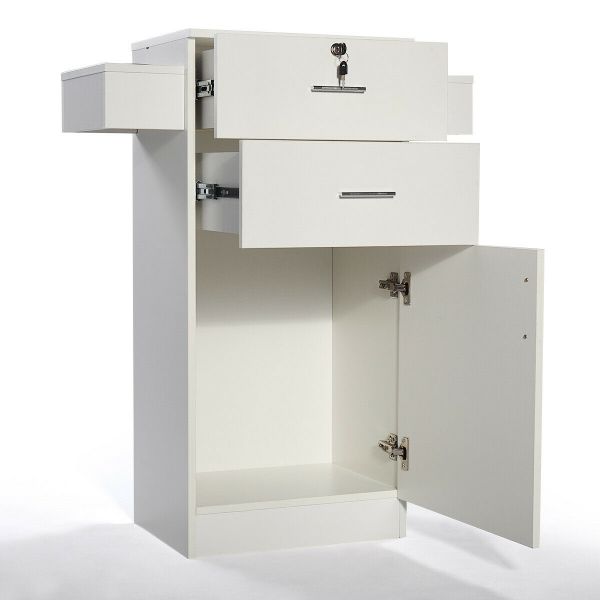 White Salon Standing Drawers & Cabinet W/Holders