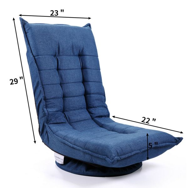 Blue Swivel Floor Lounge Chair W/Adjustable Backrest