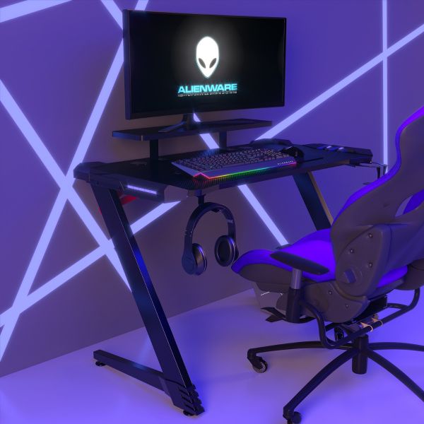 48’’ LED Light PC Gaming Desk W/Monitor Stand