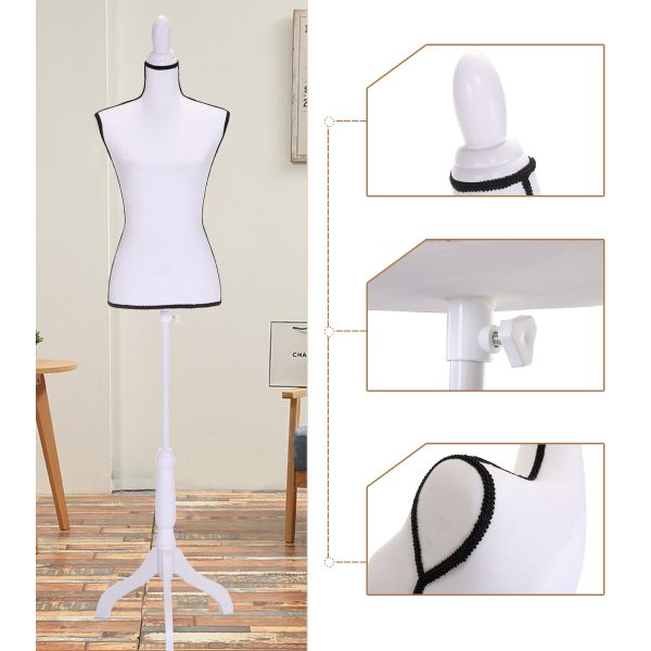 JAXPETY Female Mannequin Torso Clothing Display W/White Tripod Stand New White 