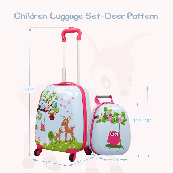 Jaxpety Kids Spinner Cute Hard Side Luggage W/Backpack