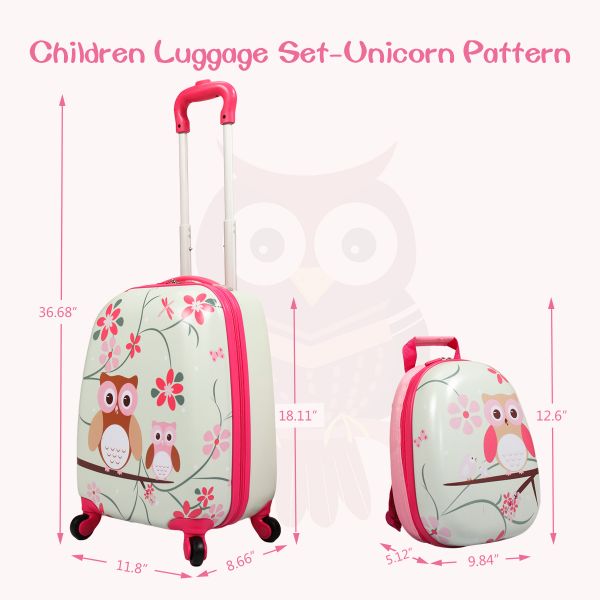 Costway 2 Pieces Kids Luggage Set with Backpack and Suitcase - Owl