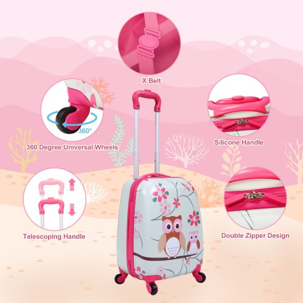 Jaxpety Owl Kids Travel Hard Shell Suitcase Set W/Backpack