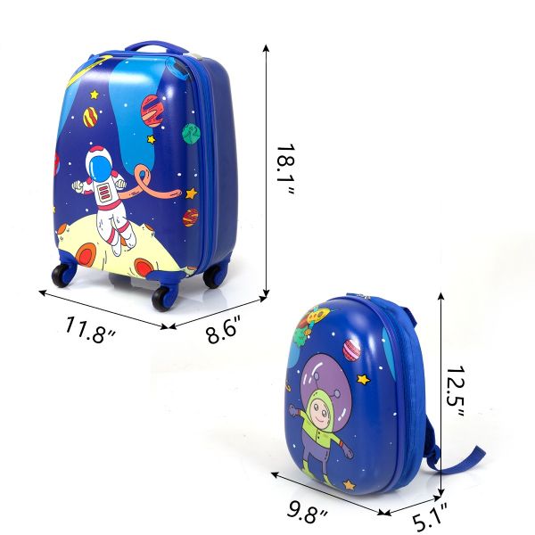 Jaxpety 2 Pcs Kid Luggage Set, Kids Carry-On Suitcase with Spinner Wheels, Gift for Children, Blue ( Astronaut )