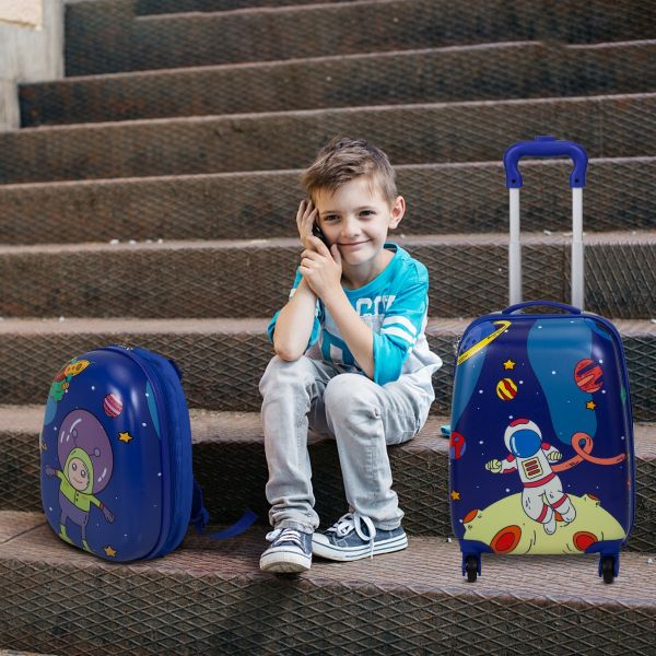 UWR-Nite 2 PC Kids Carry-on Luggage Set 12 Backpack & 16 Rolling Suitcase  School Travel Trolley ABS Luggage for Boys Girls 