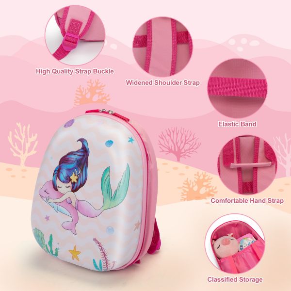 Jaxpety Kid Luggage w/Wheels for Girls, Toddler Rolling 16in Suitcase w/12in Backpack, Girl Travel Carry-On, Mermaid