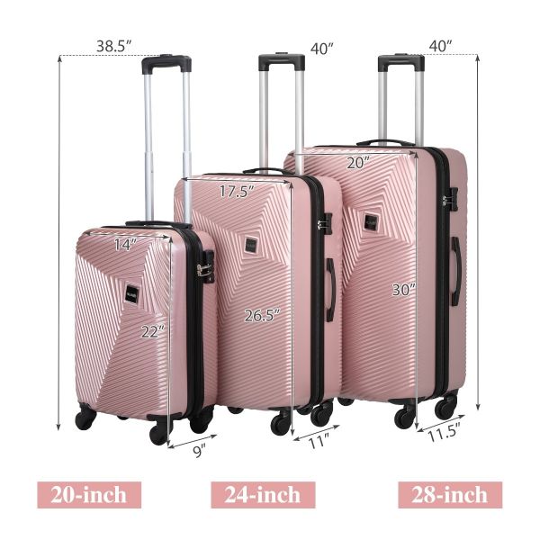 VLIVE 3 Pcs Luggage Set Expandable Hardside Spinner Suitcase with TSA Lock, Rose Gold, Size: 20 24 28