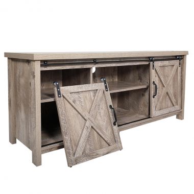 Rustic Media Console Sliding Bard Door TV Stand