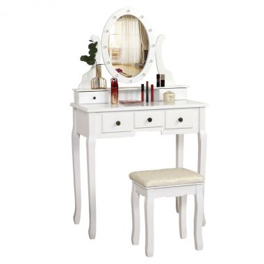 Bulb Lighted Vanity Mirror and Dressing Table Set