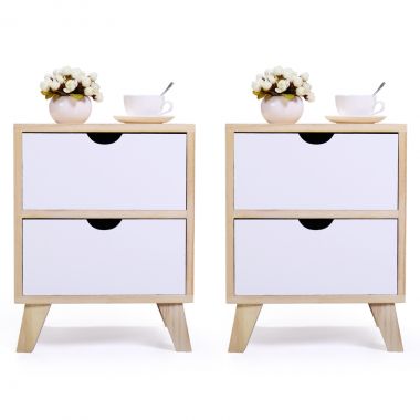 White Nightstand Set of 2, Maple Wood Nightstand in Pairs