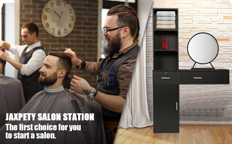 Black Free-Standing Storage Salon Hair Station | Jaxpety